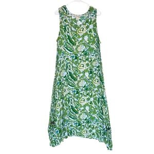 Water Lily Green Blue Psychedelic Floral Paisley Sharkbite Midi Dress Womens XL